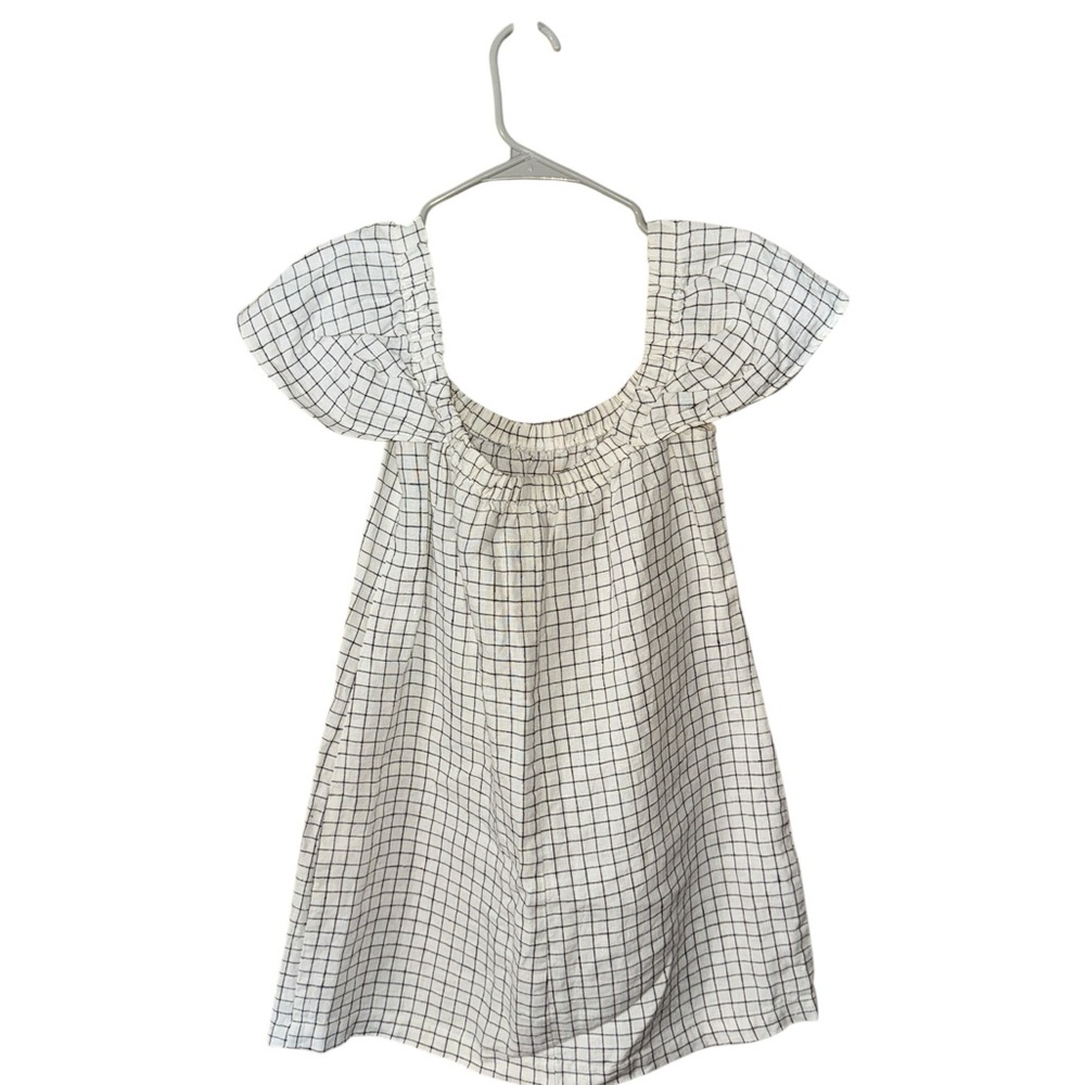 Reformation White Mini Dress with Black Grid